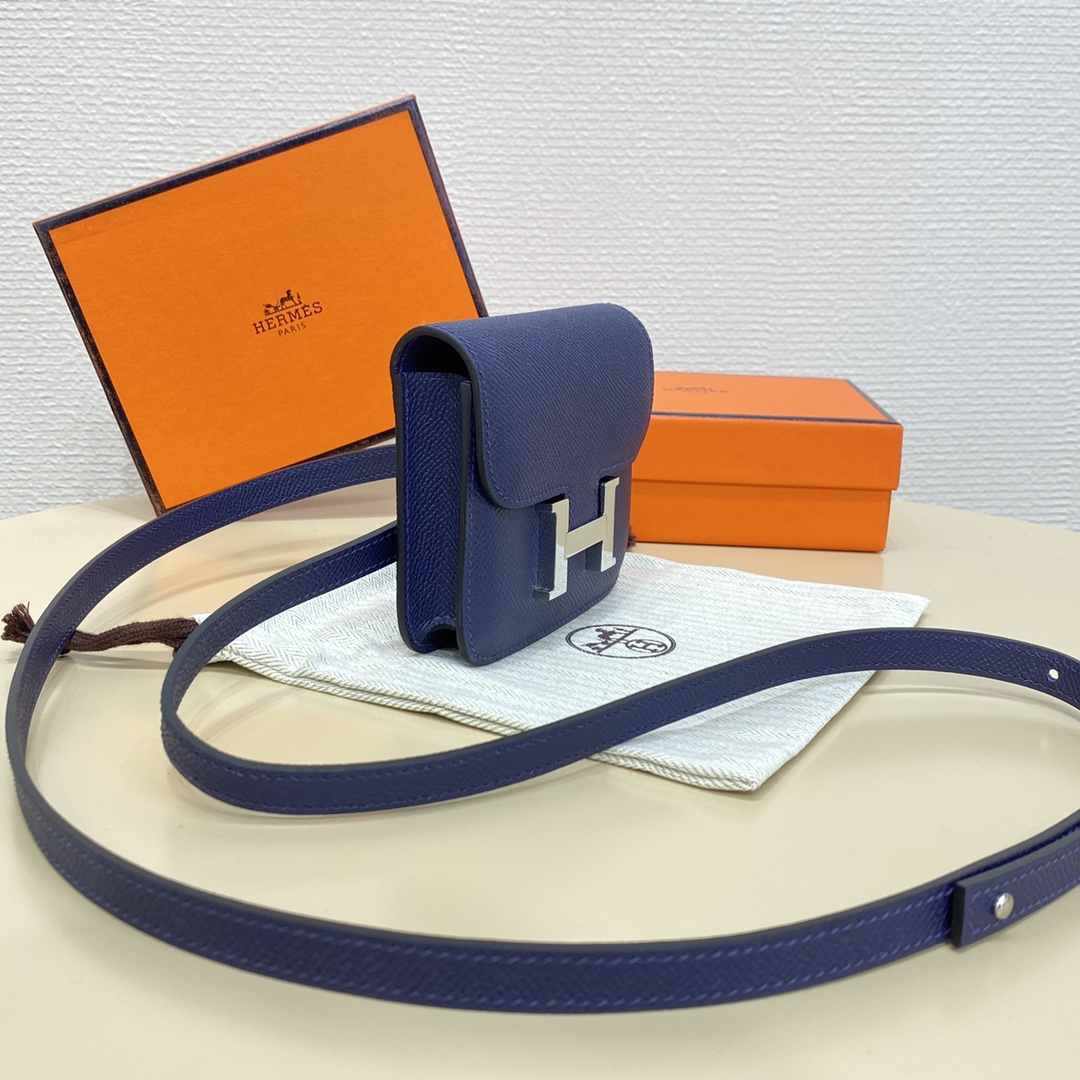 Hermes Constance Slim Wallet Belt Bag In Deep Blue Epsom Leather